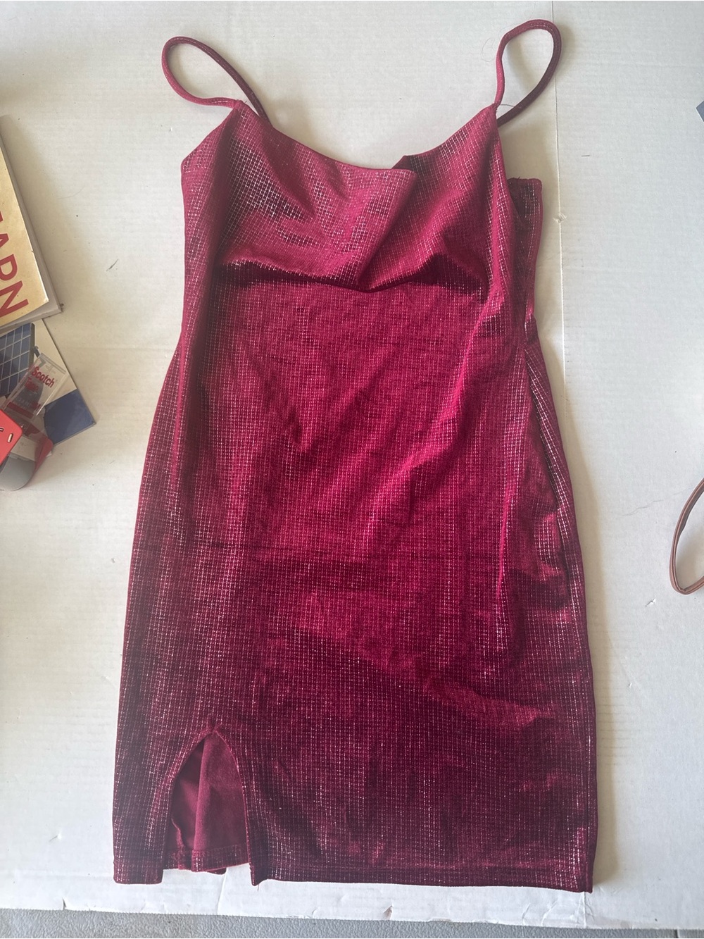 Liz & Sara S Velvet Slip Dress in Deep Wine Red - Women's Spaghetti Strap Dress